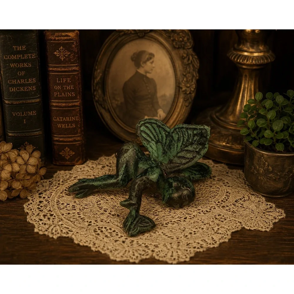 1940's Vintage Style Cast Iron‎ Fairy Wall Hook Verdigris Green Patina Cottage